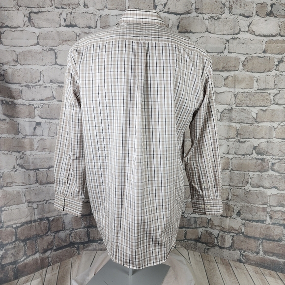 Michael Michael Kors Button Front Dress Shirt Plaid Tan Black White Size 17 1/2 - Picture 10 of 12